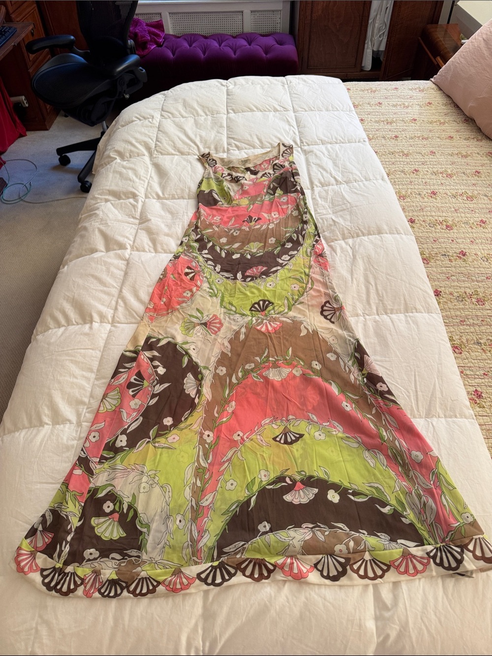 Emilio Pucci Coral, Lime & Brown Floral-Print Sleeveless Maxi vintage nightgown